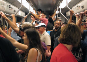 Crowd on a Boston subway